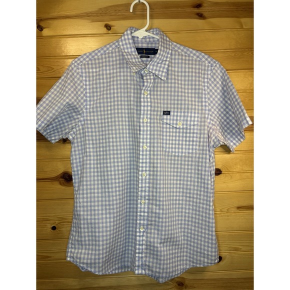 Ralph Lauren Medium Sky Blue Gingham Check Short Sleeve Button Shirt Classic Fit - Picture 2 of 8